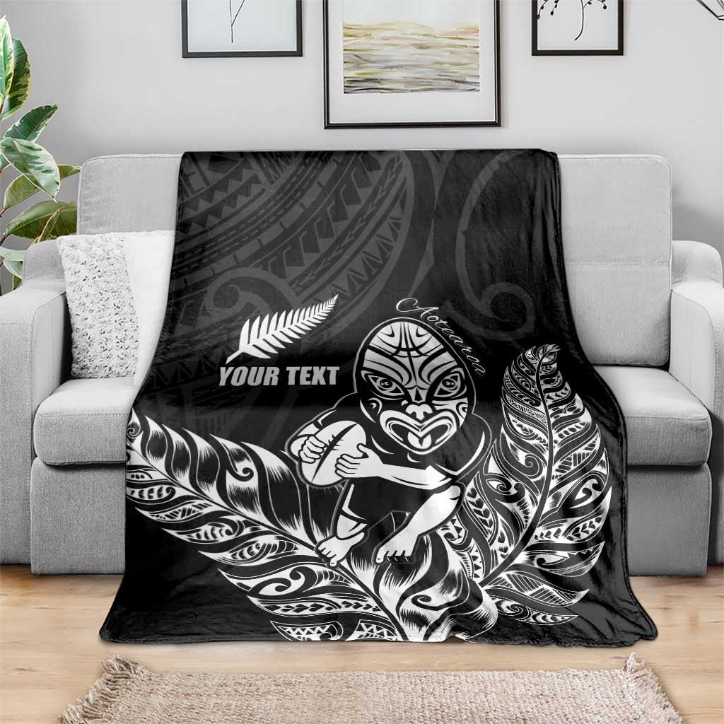 New Zealand Silver Fern Rugby Custom Blanket Maori Tiki Black Version