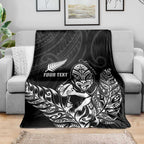 New Zealand Silver Fern Rugby Custom Blanket Maori Tiki Black Version