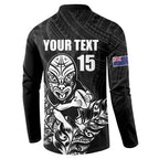 New Zealand Silver Fern Rugby Custom Button Sweatshirt Maori Tiki Black Version