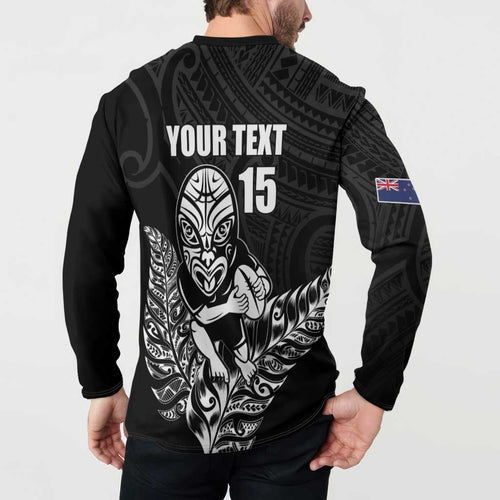 New Zealand Silver Fern Rugby Custom Button Sweatshirt Maori Tiki Black Version