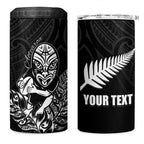 New Zealand Silver Fern Rugby Custom 4 in 1 Can Cooler Tumbler Maori Tiki Black Version