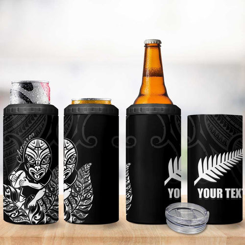 New Zealand Silver Fern Rugby Custom 4 in 1 Can Cooler Tumbler Maori Tiki Black Version