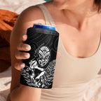 New Zealand Silver Fern Rugby Custom 4 in 1 Can Cooler Tumbler Maori Tiki Black Version