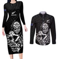 New Zealand Silver Fern Rugby Custom Couples Matching Long Sleeve Bodycon Dress and Long Sleeve Button Shirt Maori Tiki Black Version