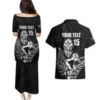 New Zealand Silver Fern Rugby Custom Couples Matching Puletasi and Hawaiian Shirt Maori Tiki Black Version