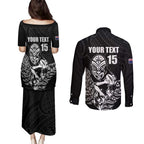 New Zealand Silver Fern Rugby Custom Couples Matching Puletasi and Long Sleeve Button Shirt Maori Tiki Black Version