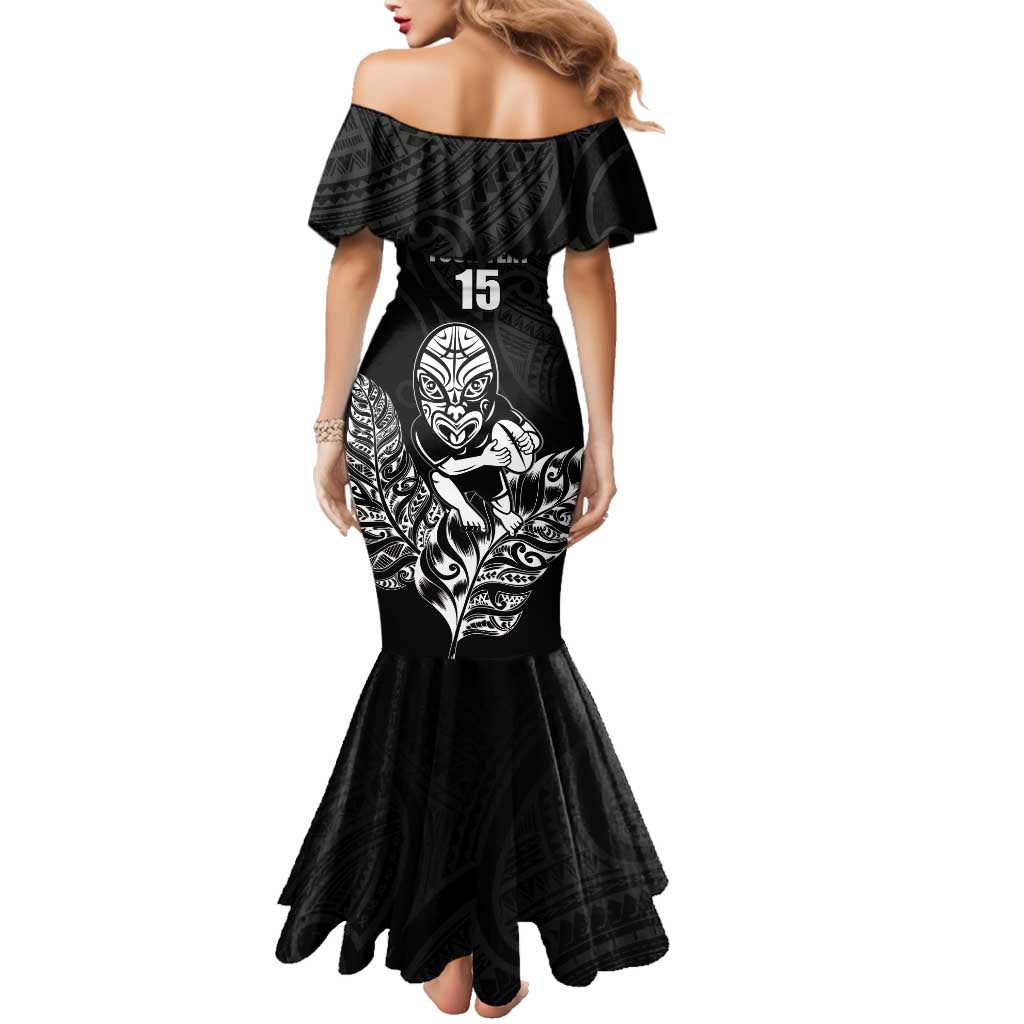 New Zealand Silver Fern Rugby Custom Family Matching Mermaid Dress and Hawaiian Shirt Maori Tiki Black Version