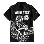 New Zealand Silver Fern Rugby Custom Family Matching Off The Shoulder Long Sleeve Dress and Hawaiian Shirt Maori Tiki Black Version