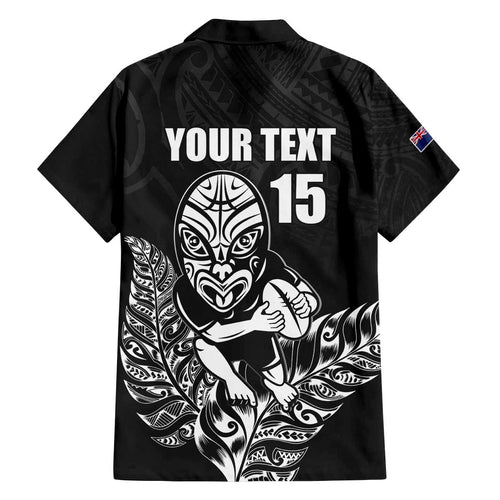 New Zealand Silver Fern Rugby Custom Family Matching Off The Shoulder Long Sleeve Dress and Hawaiian Shirt Maori Tiki Black Version
