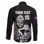 New Zealand Silver Fern Rugby Custom Family Matching Off The Shoulder Long Sleeve Dress and Hawaiian Shirt Maori Tiki Black Version