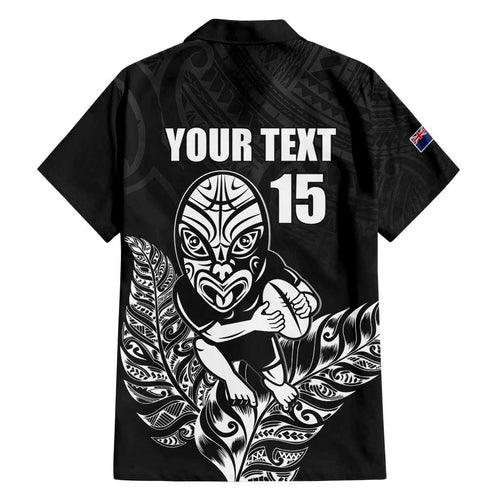 New Zealand Silver Fern Rugby Custom Family Matching Off Shoulder Maxi Dress and Hawaiian Shirt Maori Tiki Black Version