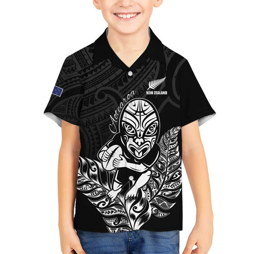 New Zealand Silver Fern Rugby Custom Family Matching Off Shoulder Maxi Dress and Hawaiian Shirt Maori Tiki Black Version