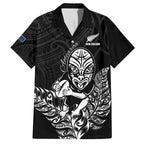 New Zealand Silver Fern Rugby Custom Family Matching Off Shoulder Short Dress and Hawaiian Shirt Maori Tiki Black Version