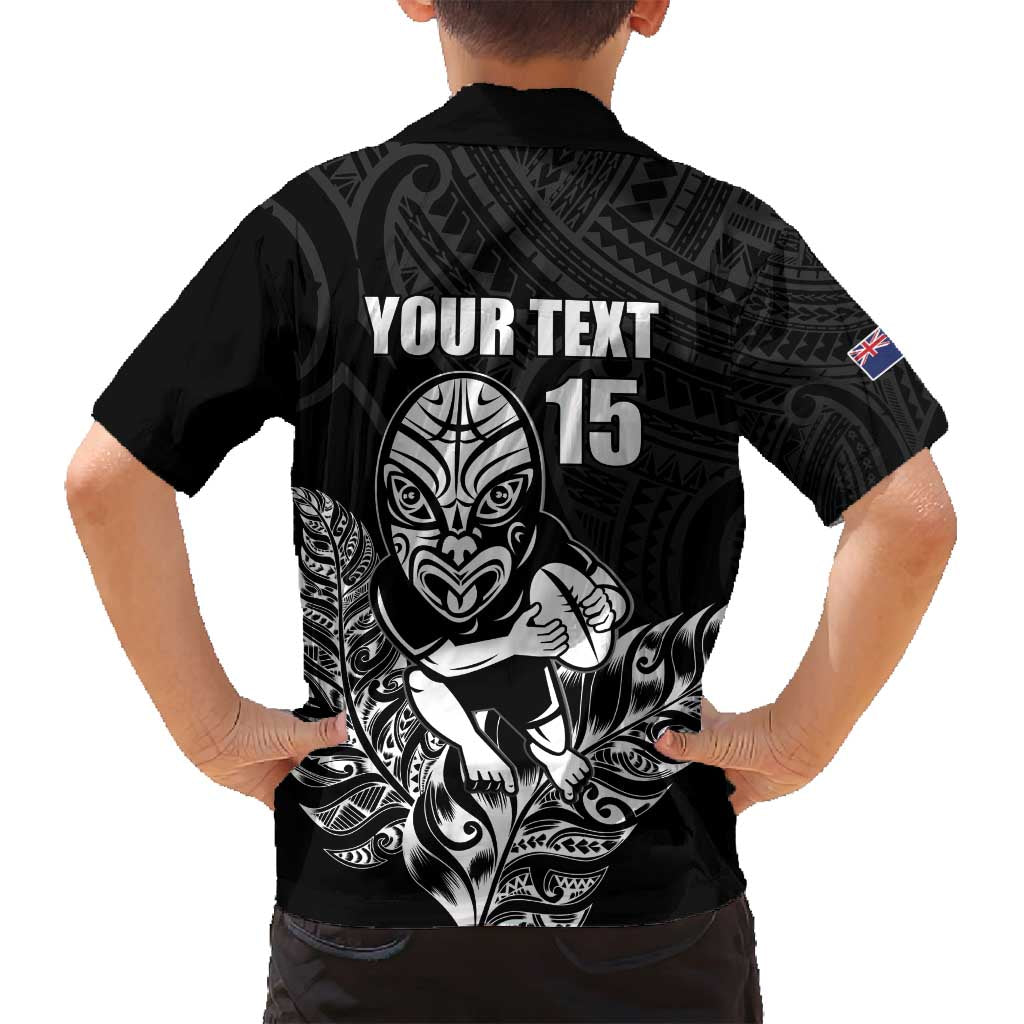 New Zealand Silver Fern Rugby Custom Family Matching Puletasi and Hawaiian Shirt Maori Tiki Black Version