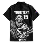 New Zealand Silver Fern Rugby Custom Family Matching Puletasi and Hawaiian Shirt Maori Tiki Black Version