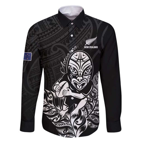 New Zealand Silver Fern Rugby Custom Family Matching Puletasi and Hawaiian Shirt Maori Tiki Black Version
