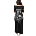 New Zealand Silver Fern Rugby Custom Family Matching Puletasi and Hawaiian Shirt Maori Tiki Black Version
