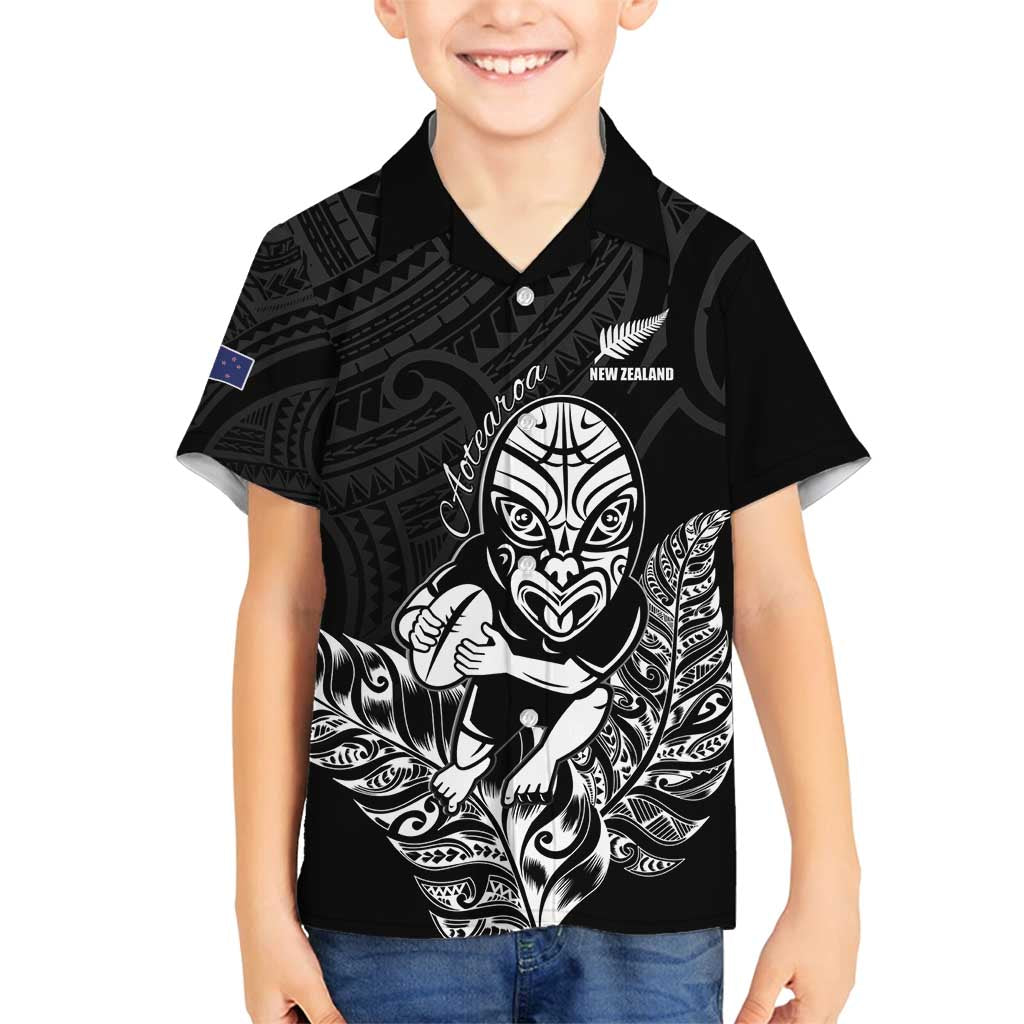New Zealand Silver Fern Rugby Custom Family Matching Puletasi and Hawaiian Shirt Maori Tiki Black Version