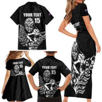 New Zealand Silver Fern Rugby Custom Family Matching Short Sleeve Bodycon Dress and Hawaiian Shirt Maori Tiki Black Version