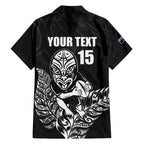 New Zealand Silver Fern Rugby Custom Family Matching Short Sleeve Bodycon Dress and Hawaiian Shirt Maori Tiki Black Version