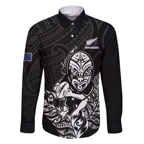 New Zealand Silver Fern Rugby Custom Family Matching Short Sleeve Bodycon Dress and Hawaiian Shirt Maori Tiki Black Version