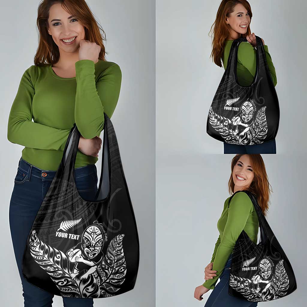 New Zealand Silver Fern Rugby Custom Grocery Bag Maori Tiki Black Version