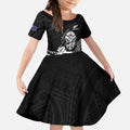 New Zealand Silver Fern Rugby Custom Kid Short Sleeve Dress Maori Tiki Black Version