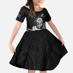 New Zealand Silver Fern Rugby Custom Kid Short Sleeve Dress Maori Tiki Black Version