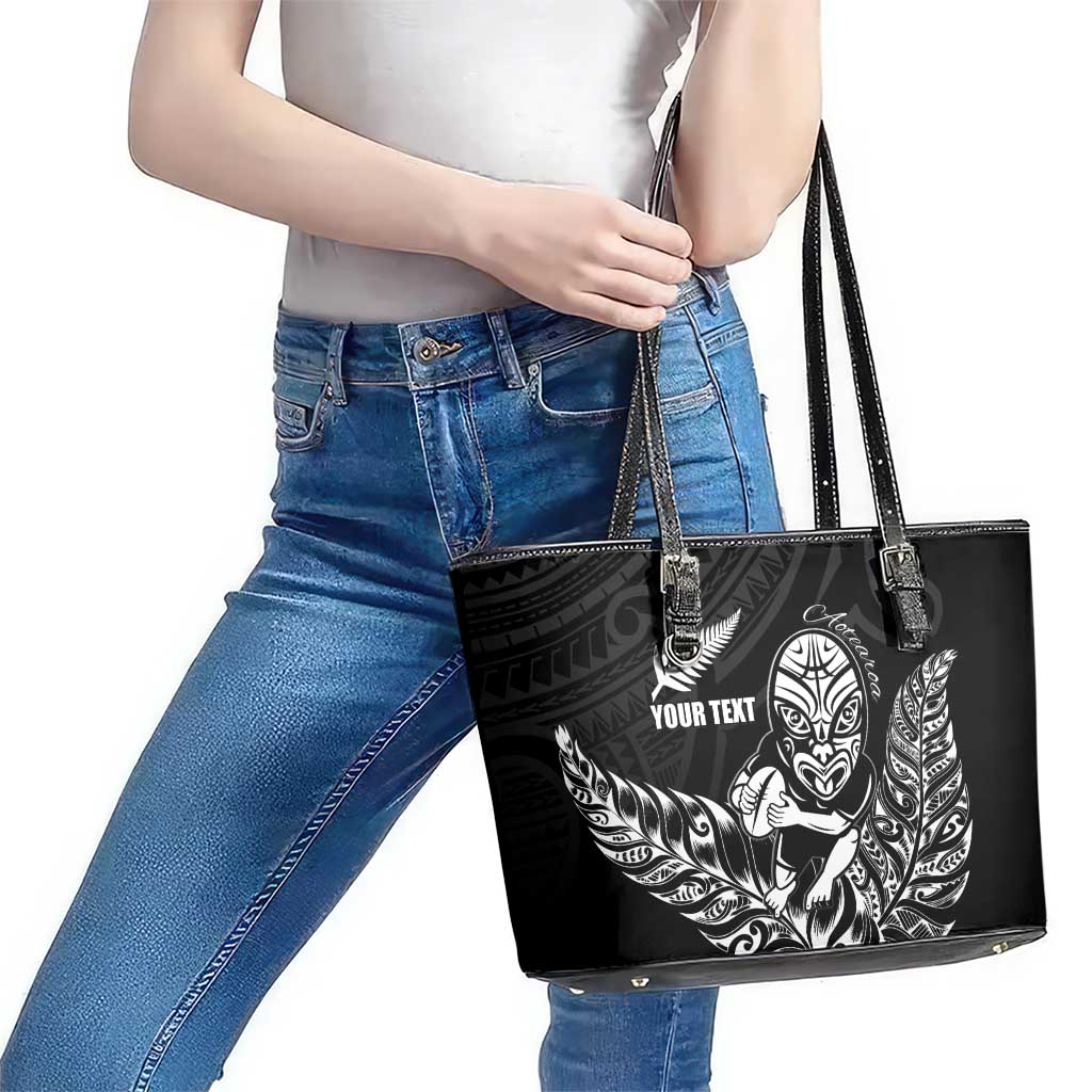 New Zealand Silver Fern Rugby Custom Leather Tote Bag Maori Tiki Black Version