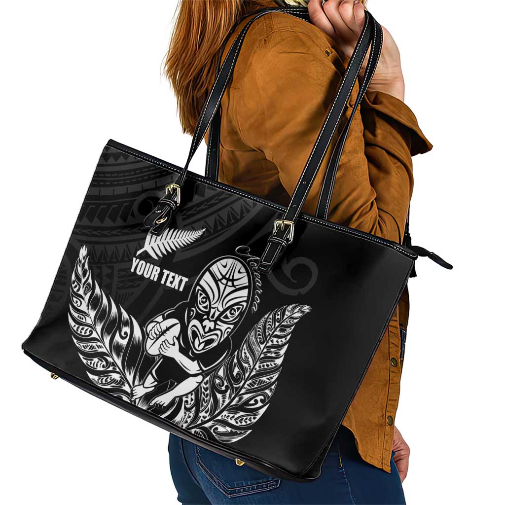 New Zealand Silver Fern Rugby Custom Leather Tote Bag Maori Tiki Black Version