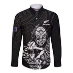 New Zealand Silver Fern Rugby Custom Long Sleeve Button Shirt Maori Tiki Black Version