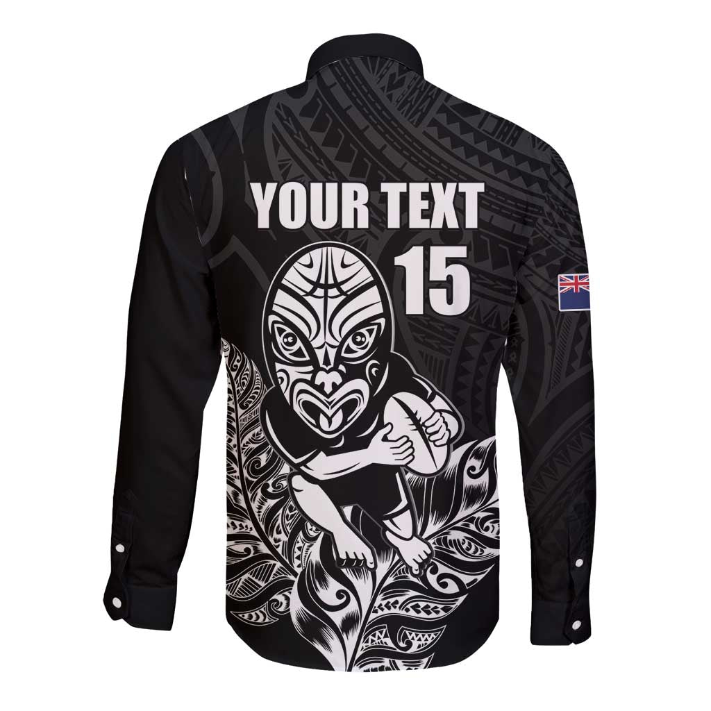 New Zealand Silver Fern Rugby Custom Long Sleeve Button Shirt Maori Tiki Black Version