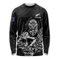 New Zealand Silver Fern Rugby Custom Long Sleeve Shirt Maori Tiki Black Version