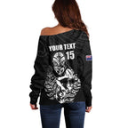 New Zealand Silver Fern Rugby Custom Off Shoulder Sweater Maori Tiki Black Version