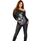 New Zealand Silver Fern Rugby Custom Off Shoulder Sweater Maori Tiki Black Version