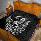New Zealand Silver Fern Rugby Custom Quilt Maori Tiki Black Version
