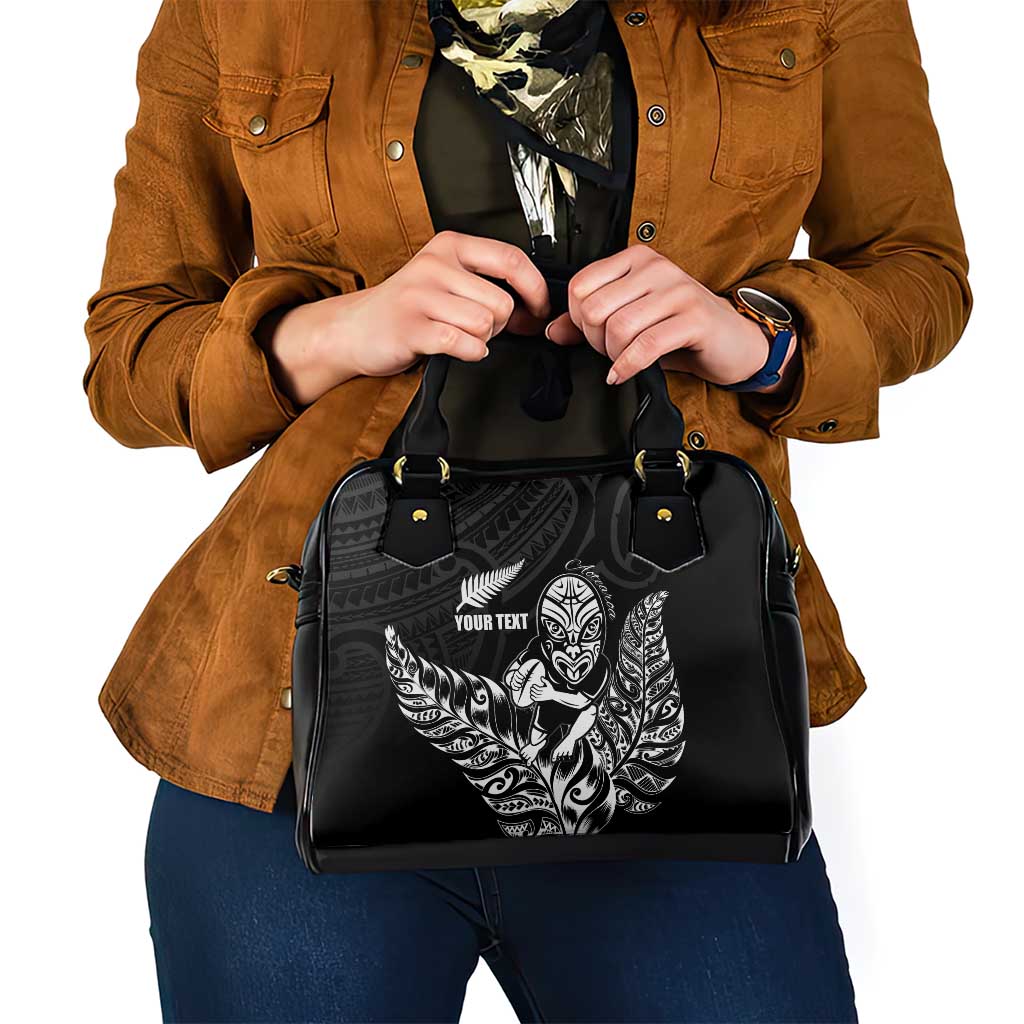 New Zealand Silver Fern Rugby Custom Shoulder Handbag Maori Tiki Black Version