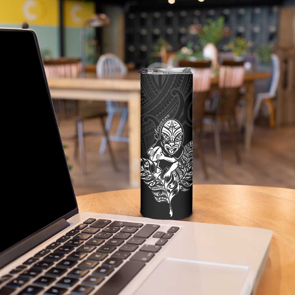 New Zealand Silver Fern Rugby Custom Skinny Tumbler Maori Tiki Black Version