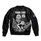 New Zealand Silver Fern Rugby Custom Sleeve Zip Bomber Jacket Maori Tiki Black Version