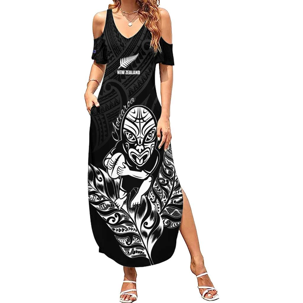 New Zealand Silver Fern Rugby Custom Summer Maxi Dress Maori Tiki Black Version