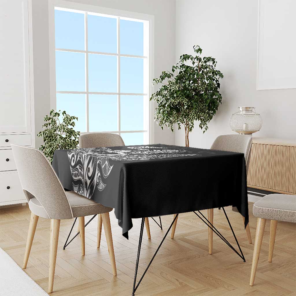 New Zealand Silver Fern Rugby Custom Tablecloth Maori Tiki Black Version