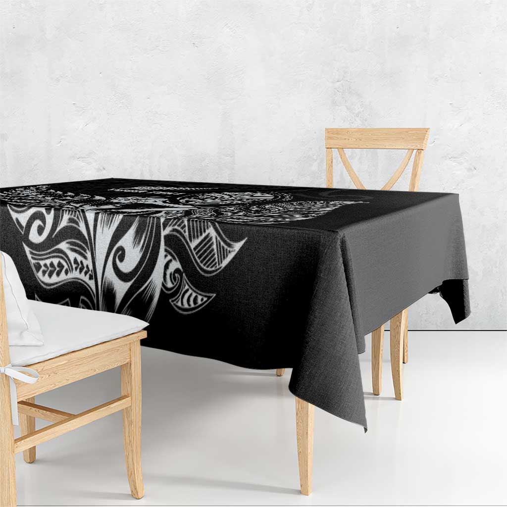 New Zealand Silver Fern Rugby Custom Tablecloth Maori Tiki Black Version