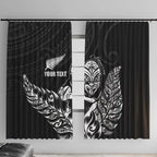 New Zealand Silver Fern Rugby Custom Window Curtain Maori Tiki Black Version