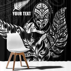 New Zealand Silver Fern Rugby Custom Window Curtain Maori Tiki Black Version