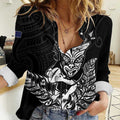 New Zealand Silver Fern Rugby Custom Women Casual Shirt Maori Tiki Black Version