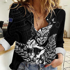 New Zealand Silver Fern Rugby Custom Women Casual Shirt Maori Tiki Black Version