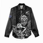 New Zealand Silver Fern Rugby Custom Women Casual Shirt Maori Tiki Black Version
