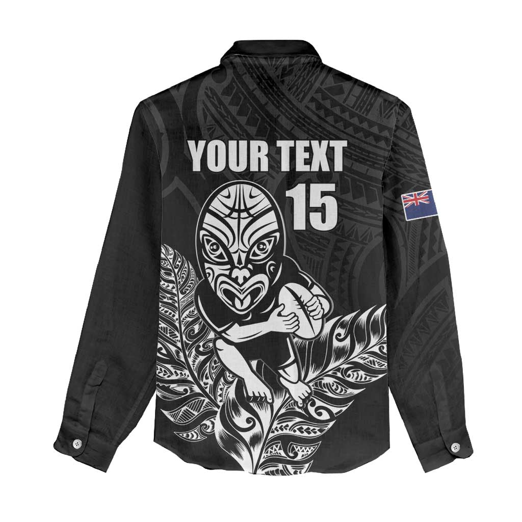New Zealand Silver Fern Rugby Custom Women Casual Shirt Maori Tiki Black Version