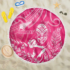 New Zealand Silver Fern Rugby Custom Beach Blanket Maori Tiki Pink Version