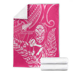 New Zealand Silver Fern Rugby Custom Blanket Maori Tiki Pink Version
